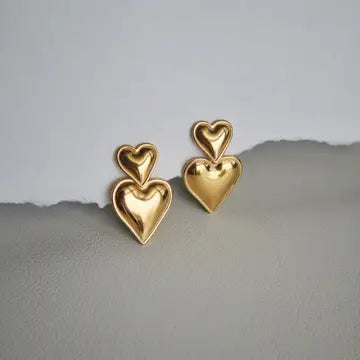 Double Heart Drop Earrings