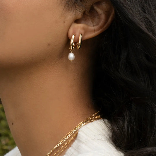 Mary Jo Pearl Hoops | 14K Gold Plated