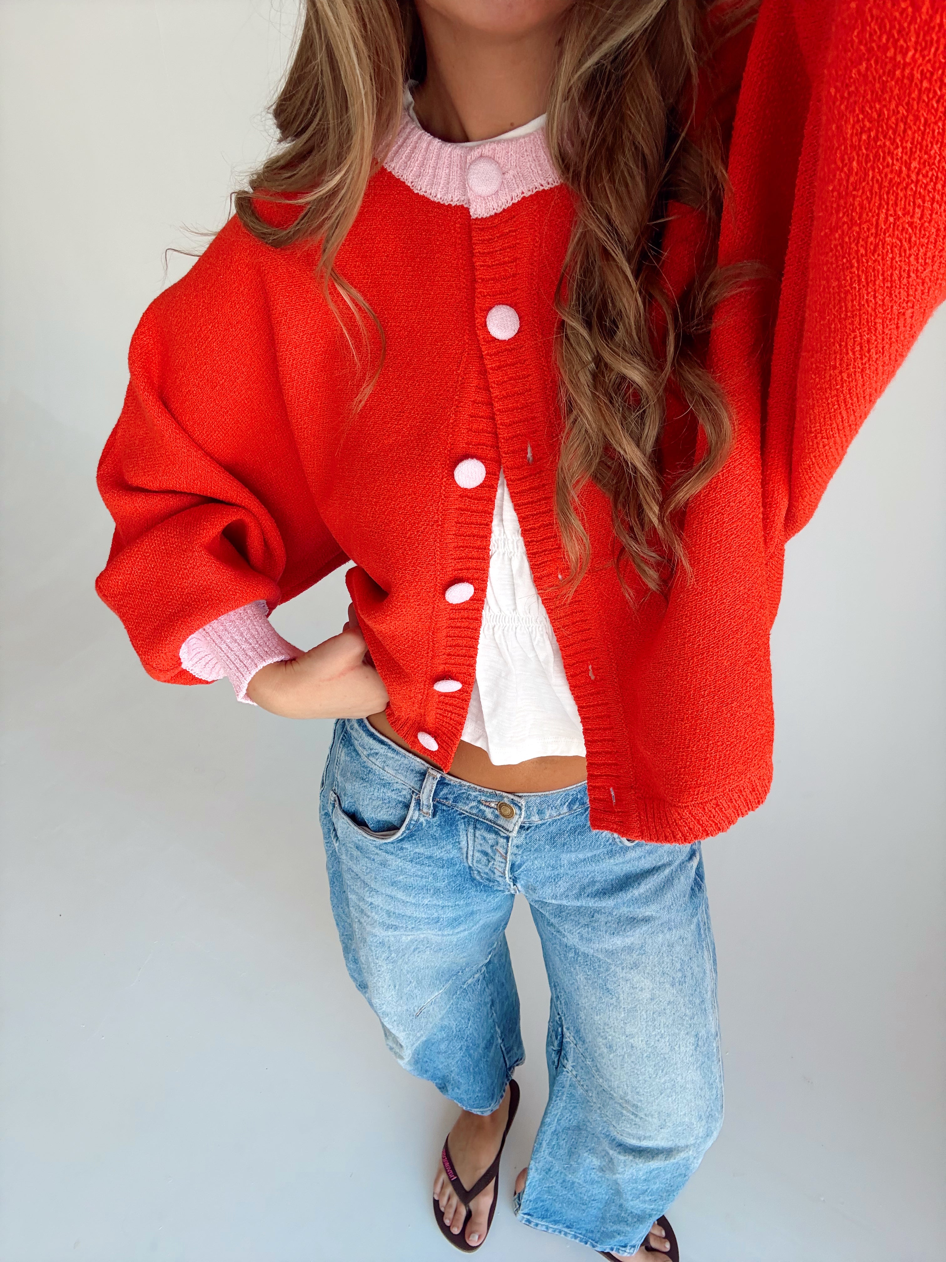 Rosie Cardigan - Red & Pink – Hunny House
