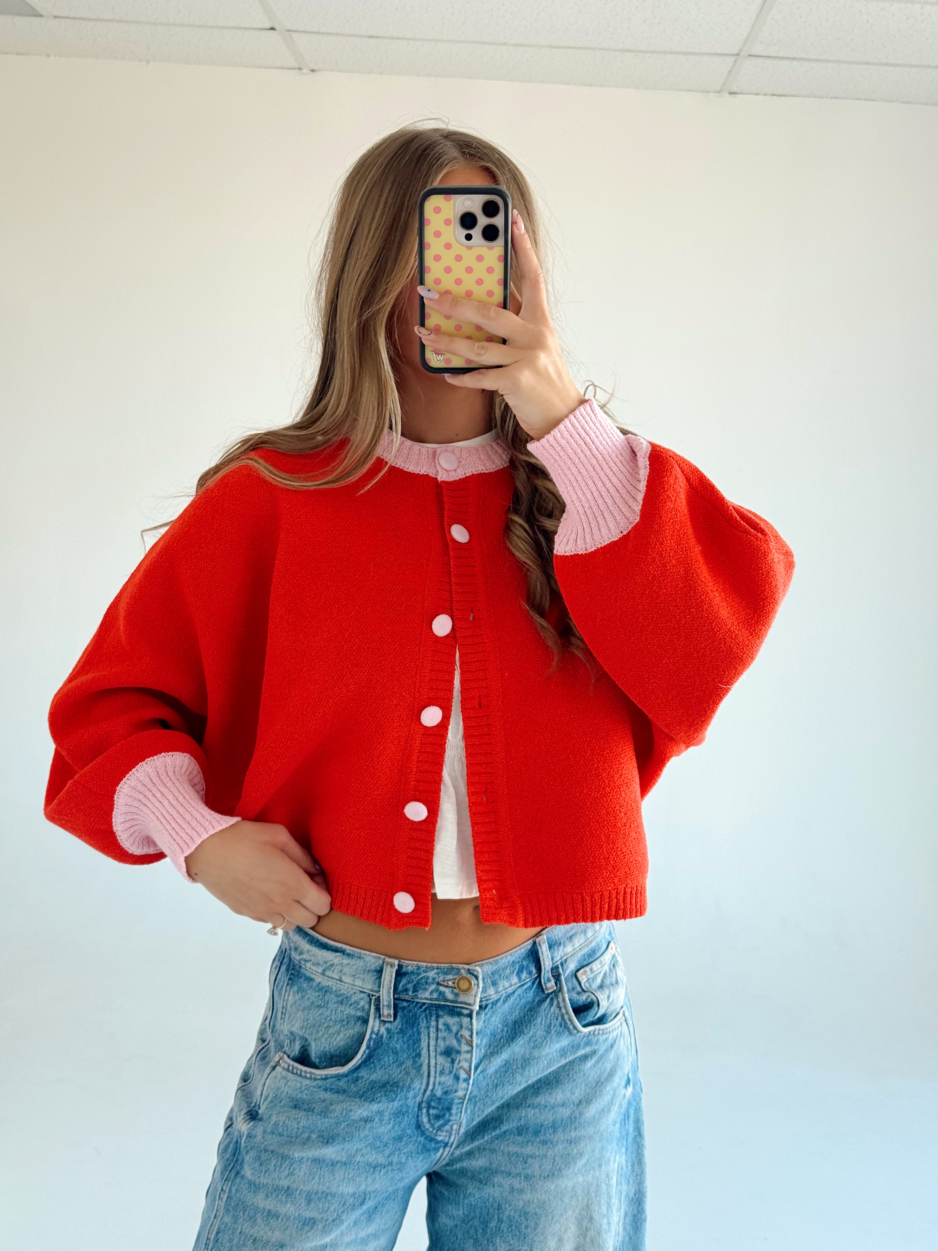 Rosie Cardigan - Red & Pink – Hunny House